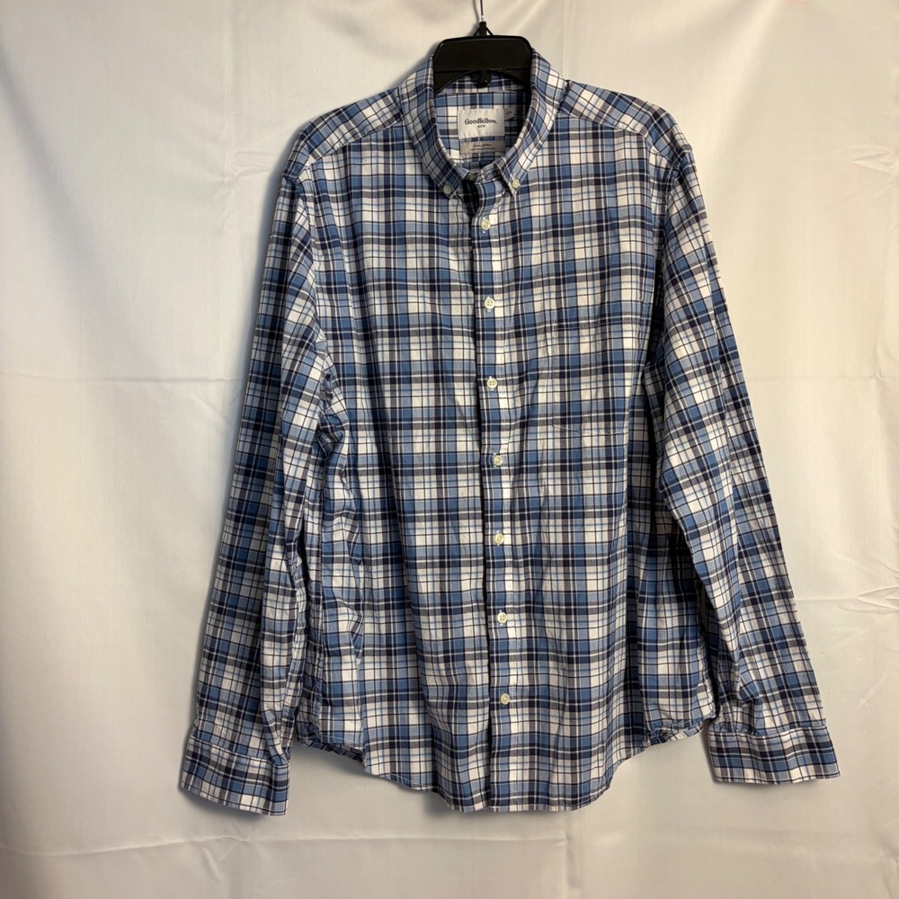Goodfellow & Co Mens XXL Slim Fit Blue White Plaid Button‎ Down Shirt F16792908